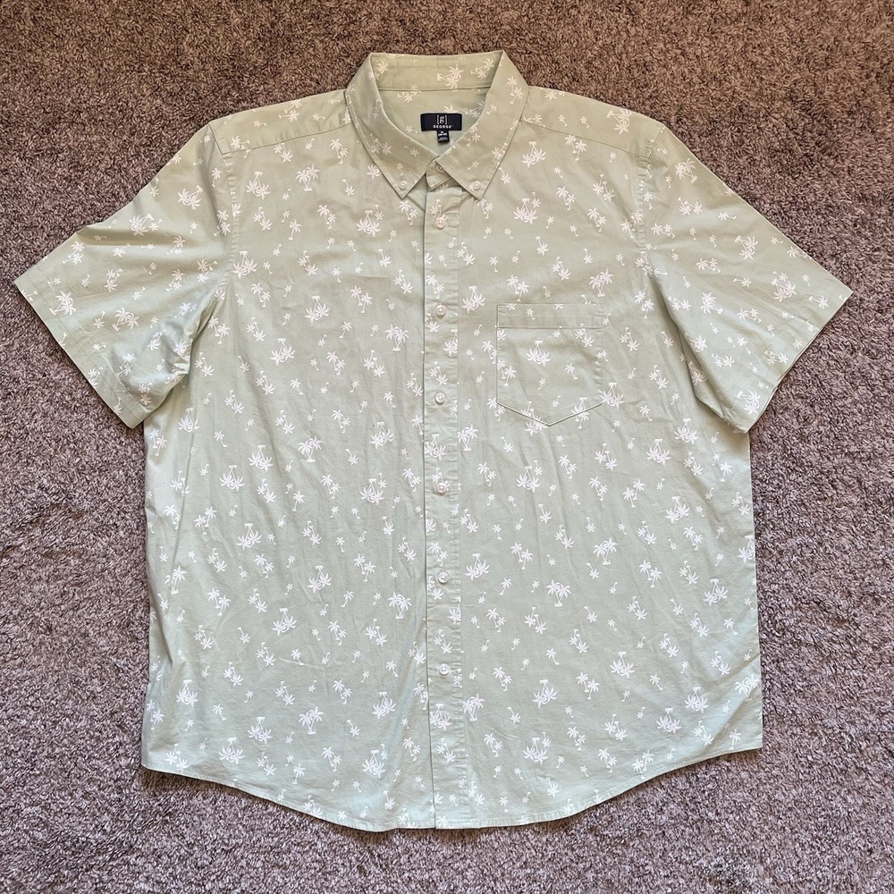 George Button Up Shirt XL (46-48) Green Hawaiian Palm Tropical Short Sleeves